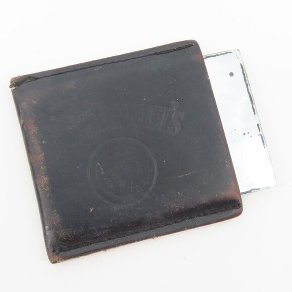 Vintage Jack Daniels Leather Sleeve Pocket Glass Mirror Travel Accessory Retro - Picture 7 of 7